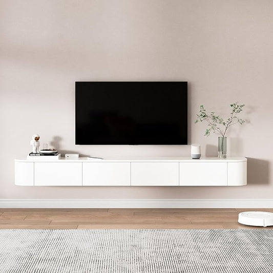 Floating TV Stand,Wall Mounted TV Shelf,Modern Entertainment Center Media Console with Storage for Bedroom,Living Room (White, 70.9IN)