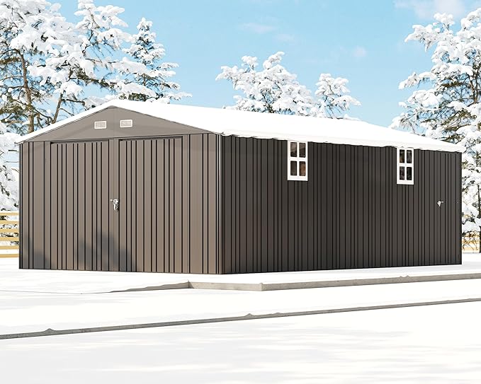 Jocisland 13.2x20.7x8 FT Heavy Duty Carport, Metal carport with 2 Lockable Doors & 4 Windows, Carport Canopy for for Truck, Car, Garbage Can, Tool, Lawnmower, Dark Gray