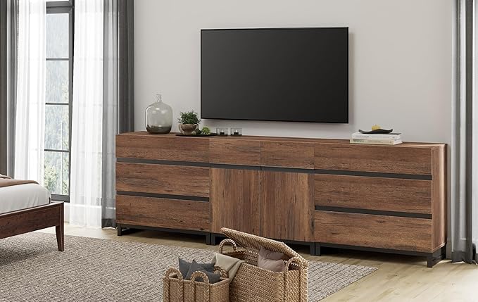 WAMPAT Modern TV Stand for TVs up to 100 Inch, 3-in-1 TV Console with Adjustable Shelves and 6 Drawers, Media Console for Living Room and Bedroom, Brown