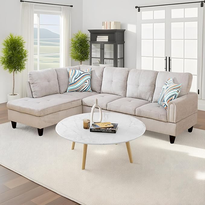 NicBex Sectional Couch 2 Pieces 66.5" L Sofa with Left Chaise Corduroy L Shaped Cloud Couch for Living Room Furniture Sets with Cushion, Modular Sofa for Living Room & Small Apartment, Gray White