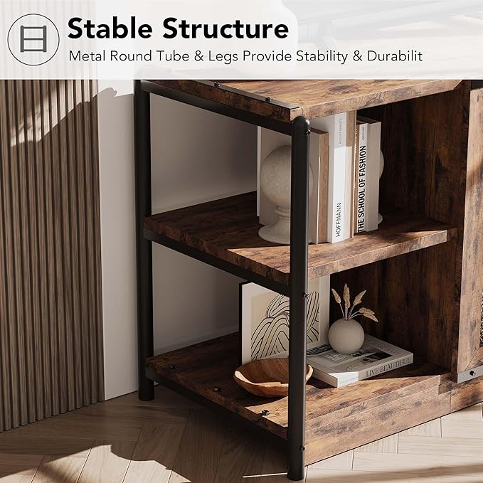 CABIHOME Farmhouse TV Stand for 65/75 inches TVs, Entertainment Center with Storage Cabinet and Mesh Doors, Industrial TV Media Console Cabinet Table, Media Furniture for Living Room, Vintage