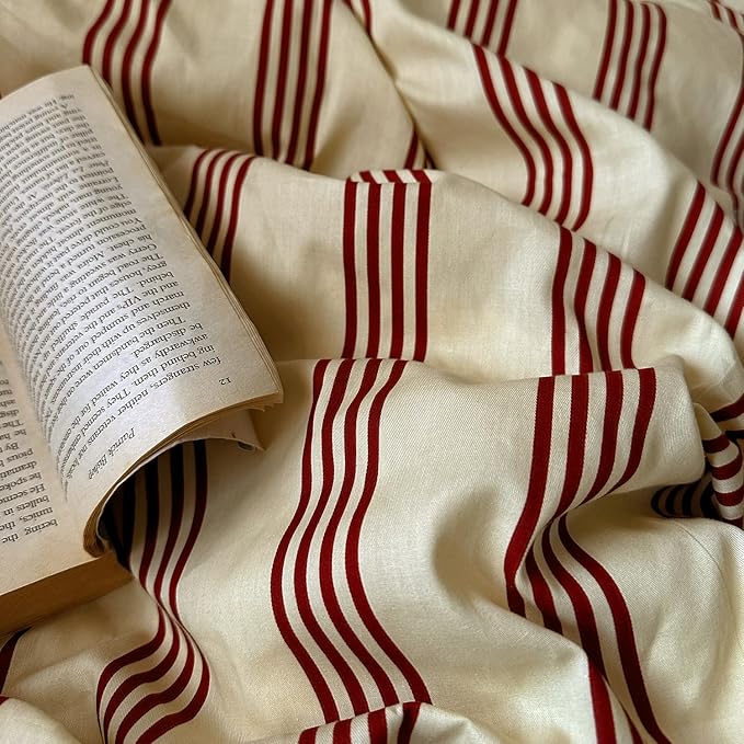 mixinni Vintage Striped Comforter Set Full Size - Soft Cotton 3-Piece Boho Bedding Set (1 Comforter+ 2 Pillowcases), Rustic Red-Brown Geometric Stripes, Ultra-Soft & Breathable for All Seasons