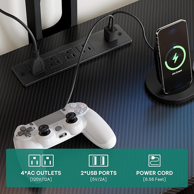 YITAHOME TV Stand with Mount for Living Room, Black Modern TV Stand for 70inch TV with Power Outlet & LED Lights, LED Entertainment Center, Gaming TV Console Cabinet, Black Carbon Fiber