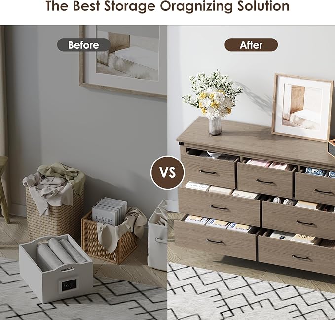 Farmhouse 7 Drawer Dresser for Bedroom, 51" Wide Chest of Drawers, Wooden Dresser TV Stand, Storage Dressers Organizer for Bedroom, Living Room, Hallway, Light Rustic Oak