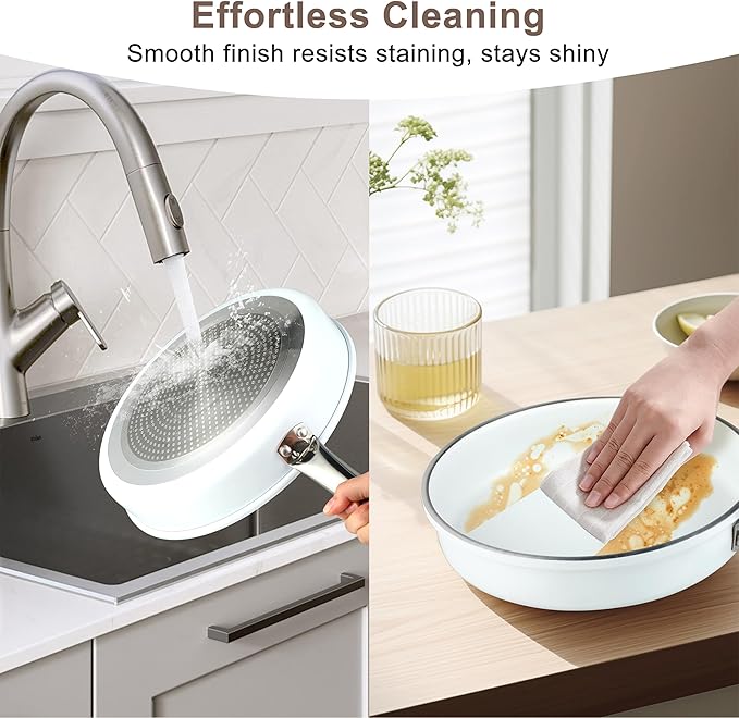 FAB&DELUXE Nonstick Cookware Set,5 Pcs Nonstick Pots and Pans, Aluminum Cooking Set with Glass Lids, Non-toxic Healthy Kitchen Cookware Sets, All Stovetops Compatible, PFAS and PFOA Free