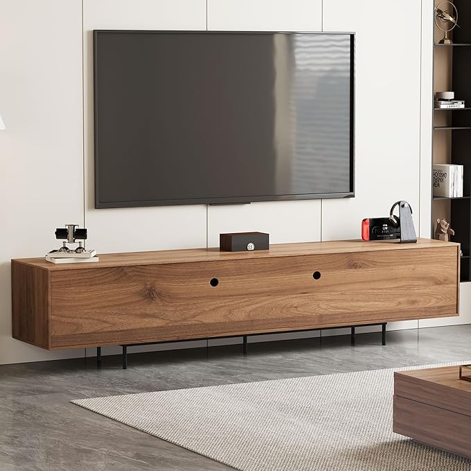 Modern Walnut TV Console for 70 Inch Screen – Long 70.87” Media Unit with Grille Doors and Drawers, Great for Living Rooms & Bedrooms