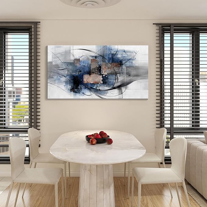 Mofutinpo Black and Blue Abstract Wall Art: Large, Modern Canvas Wall Art for Living Room, Bedroom, Office Decorations - Blue, Grey, Black and White Wall Decor Paintings & Pictures 20×40