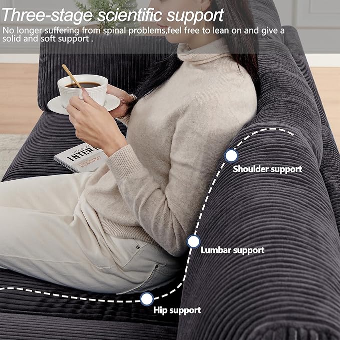 Sofa Set for Living Room Corduroy Couch Sets 3 Seater and Single Chair, Sofas for Apartment and Small Spaces .(Grey, Sofa Set)