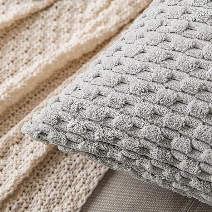 MIULEE Throw Pillow Covers Soft Corduroy Decorative Set of 2 Boho Striped Pillow Covers Pillowcases Farmhouse Home Decor for Couch Bed Sofa Living Room 18x18 Inch Light Grey