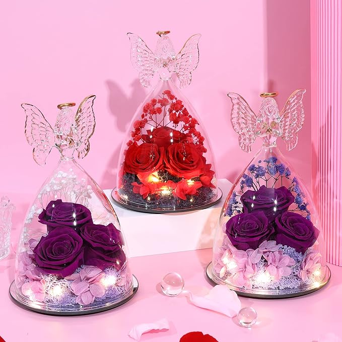 Ocosy Mothers Day Rose Gifts for her, Large Angel Rose Gifts for Women, Forever Real Roses in Angel Figurines, Angel Guardian with Roses Flower, Red