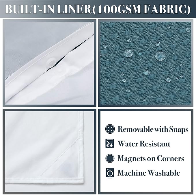 N&Y HOME Waffle Weave Shower Curtain with Snap-in Fabric Liner & 12 Metal Hooks Set - Hotel Style, Waterproof & Washable, Heavyweight Fabric & Mesh Top Window - 71x72, Teal