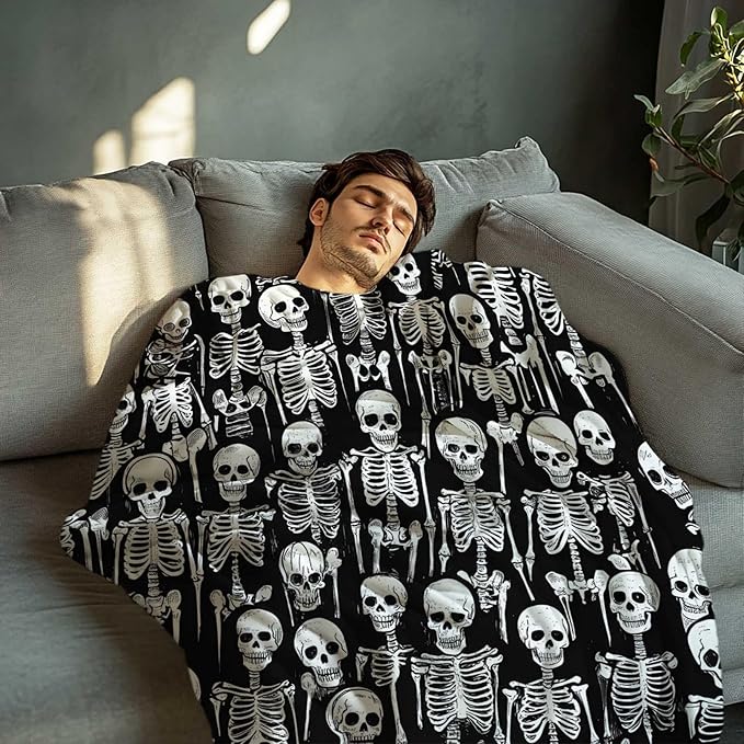 Skull Skeleton Blanket Throw, Lightweight Fleece Printed Throw Blanket, Skull Gifts for Women and Men, Home Decor, 50x60 Inches