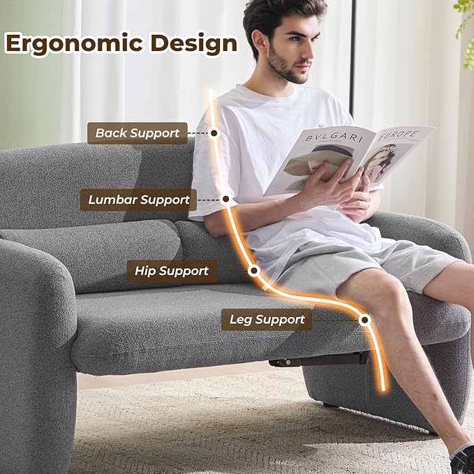 Furnimart Modern Loveseat Sofa, 54" 2-Seater Boucle Sofa, Comfy Upholstered Minimalist Couch, Small Couches for Small Spaces, Apartment, Office, Living Room, Bedroom, Dorm, Chenille Grey