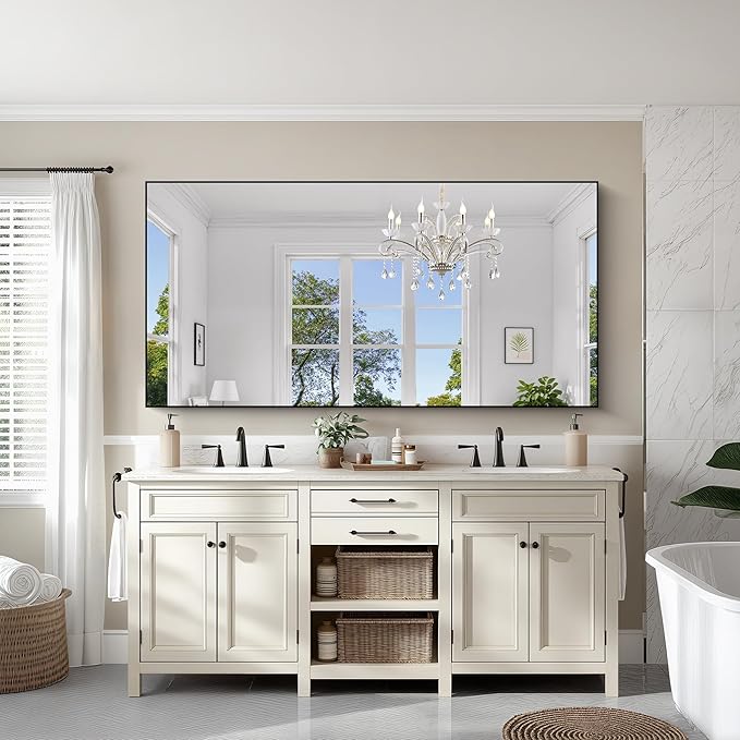 KOCUUY Black Bathroom Mirrors for Wall,72x36 Large Rectangle Mirrors for Bathroom Sink,Oversized Wall Mirror Black Metal Framed Decor for Living Room, Farmhouse, Entryway, Hang Horizontal/Vertical