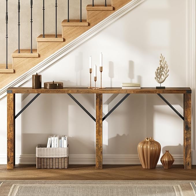 Console Table, 63" Long Behind Couch Sofa Table, Entryway Table, Farmhouse Console Table for Narrow Spaces, Hallway, Living Room, Rustic Brown CT30BR