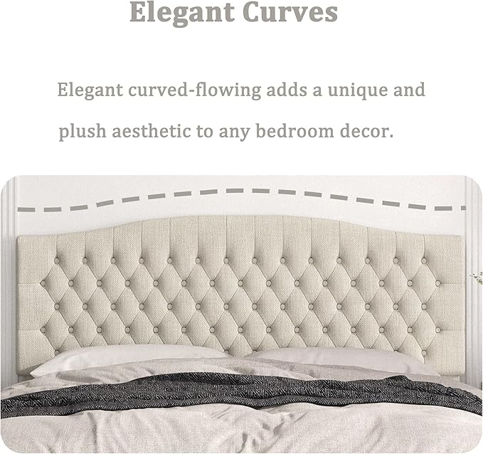 King Headboard Only, Upholstered Headboard King Size for Adjustable Bed Linen Tufted Wall Mounted Head Board with Solid Wood Legs, Ivory