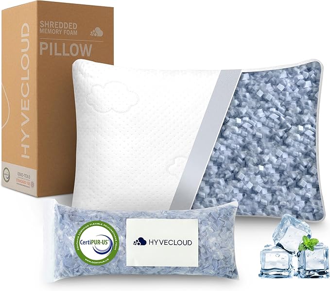 Cooling Side and Back Pillow - Comfort for Neck and Shoulder Pain - Crush Memory Foam Cooling Pillow, Adjustable Soft Bed Pillow,Rectangular White-Cooling++, Queen+Extra Fill Pack of 1