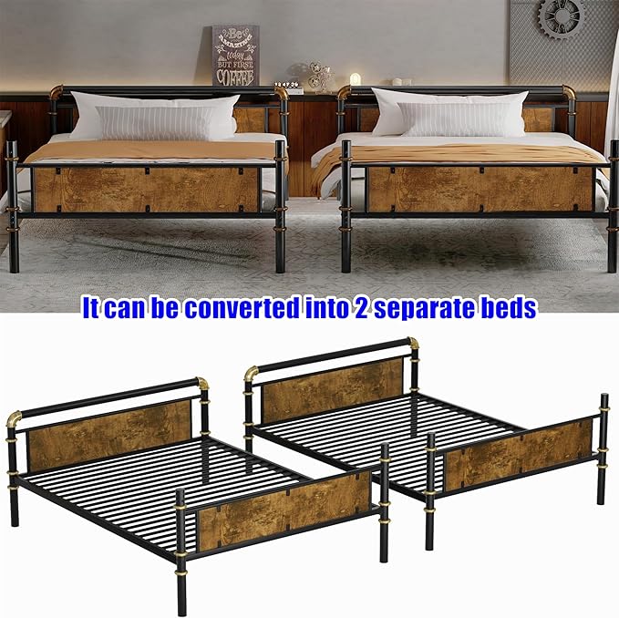 ULUCAN Reinforced Version & Stronger Convertible Steel Twin XL Over Twin XL Size Bunk Bed Frame, Heavy Duty Thickened Safer More Stable Metal Bunkbeds