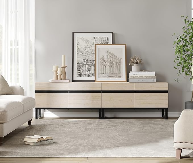 WAMPAT Modern TV Stand for TVs up to 75 inch, 2 in 1 Entertainment Center TV Console with Storage Cabinets and Metal Base,Media Console for Living Room,Light Oak