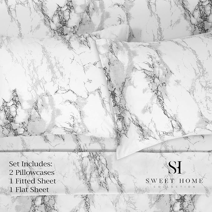 1500 Supreme Collection Extra Soft Marble Print 4-Piece Sheet Set- Luxury Bed Sheets Set with Deep Pocket Wrinkle Free Bedding, Full Size