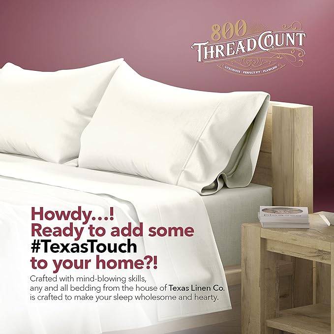 TEXAS LINEN CO. 800 TC Egyptian Cotton Sheets - 4 Piece Sand Color Full Size Cooling Sheet for Hot Sleepers, Soft, Breathable Bed Sheet Set, Luxury Hotel Sheets, Fits Mattress Upto 18'' DEEP Pocket