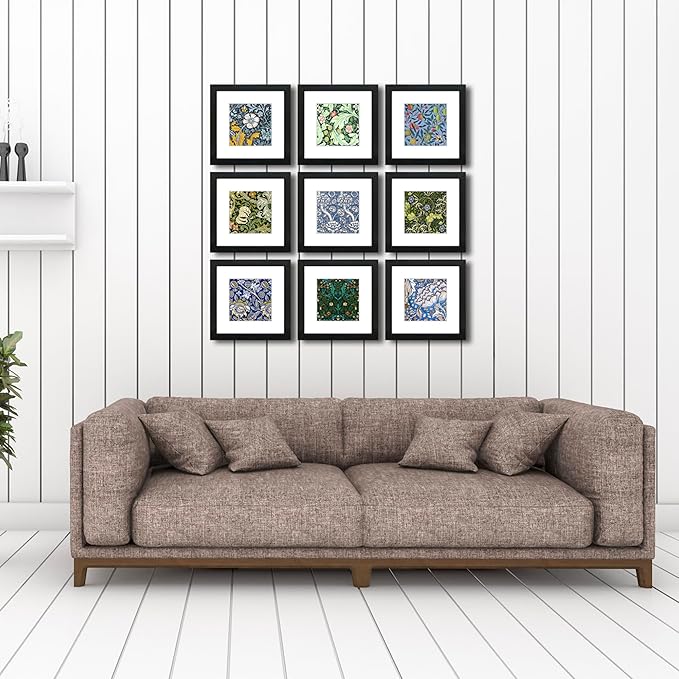 8x8 Picture Frame Set of 9 for Pictures 5x5 with Mat or 8x8 Without Mat, Wall Gallery or Tabletop display Photo Frames in Black