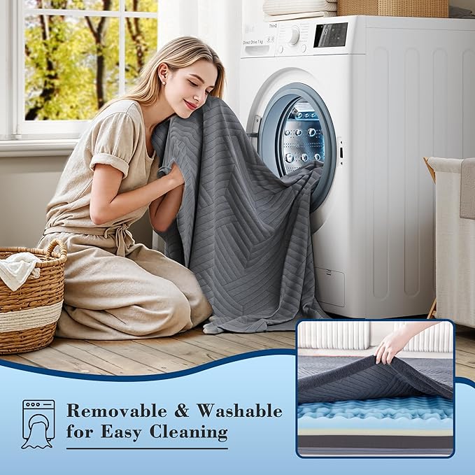 EnHomee Memory Foam Mattress Topper,3 Inch Twin Mattress Topper Pressure Relief with Cooling Gel and Removable & Washable Embossed Cover, CertiPUR-US & Oeko-TEX Certified, Grey, Twin