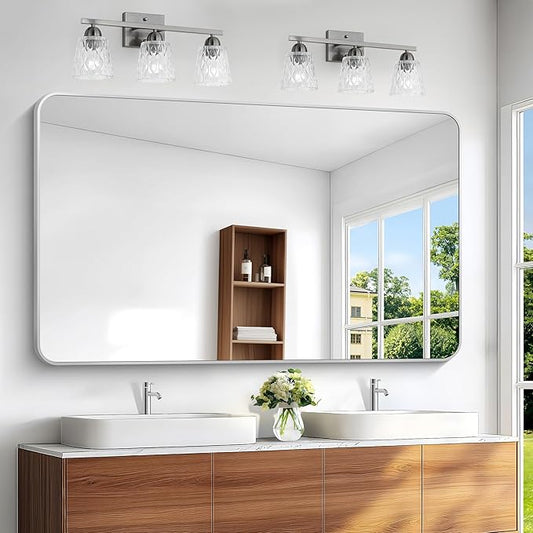 BONEWEI Silver Bathroom Mirror,60x36 inch Wall Mirror for Bathroom Wall Mounted,Rectangle Mirror for Bathroom Over Sink,Modern Frame Round Corner for Living Room,Bedroom Entryway,Horizontal/Vertical