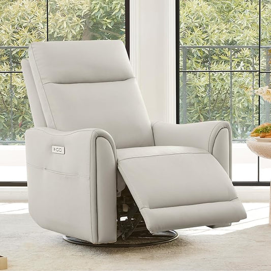 Watson & Whitely Power Recliner Chairs for Adults, Swivel Rocker Recliner Chair with Charging Ports for Living Room, Faux Leather RC011 (Cream)