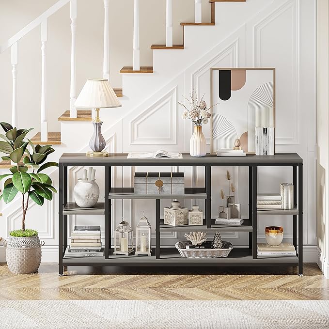 Tribesigns Console Sofa Table, 70.9 inch Extra Long Console Table Behind Couch with Storage Shelves, 3-Tier Modern Narrow Entryway Hallway Accent Table for Living Room, Grey