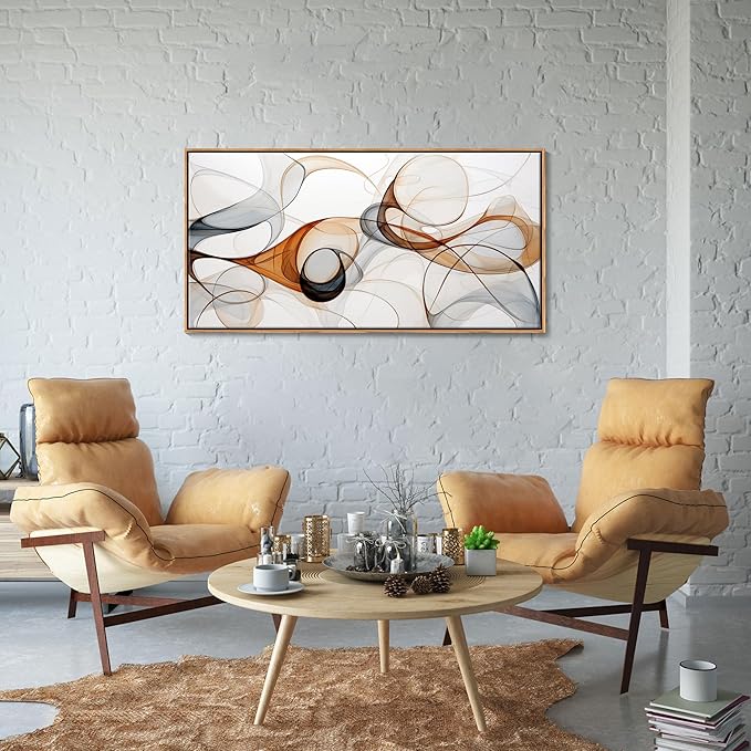 KLAKLA Modern Abstract Gray and Brown Designs - Colorful Curves and Translucent Medium - Frame Wall for Living Room Office Wall Decor Picture Artwork for walls