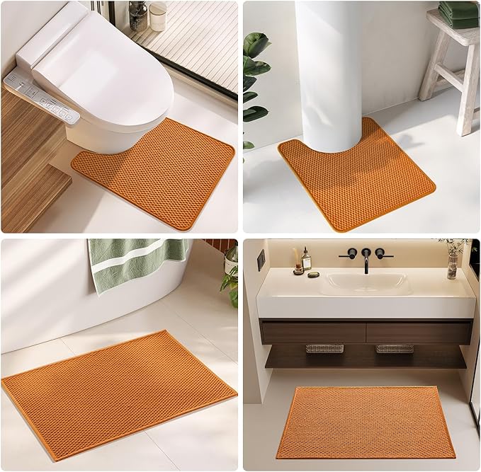 Bathroom Rugs Non Slip Washable, Super Absorbent Thin Bath Mat Small Quick Dry Low Pile Bathroom Rug, Orange 20"x30"