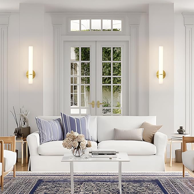 Gold Battery Operated Sconce Set of 2, Rechargeable Wireless Wall Lights with Remote Control,Dimmable,3000K-6000K,360° Rotation, Cordless Lighting for Living Room,Bedroom,Hallway,18 Inch