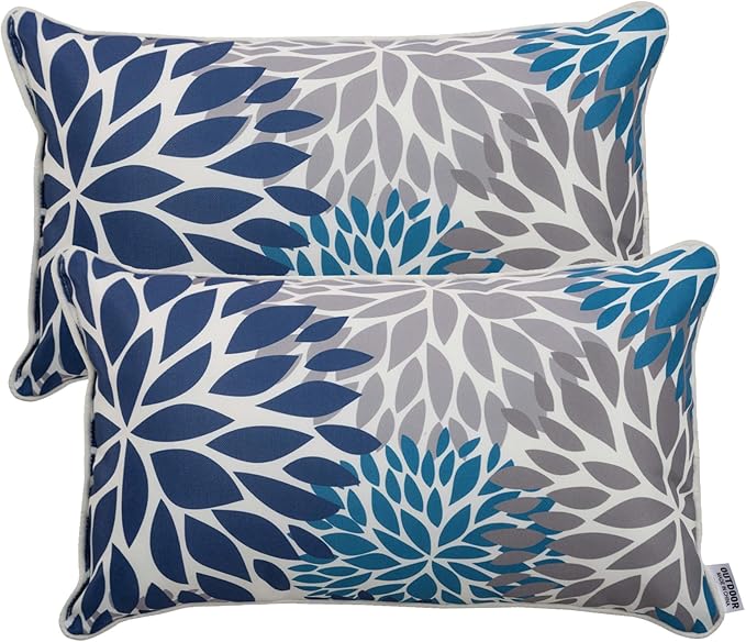 Pack of 2 Patio Lumbar Pillows, 12"x20" Fade Resistant Outdoor Waterproof Lumbar Pillow with Inners, Decorative Garden Lumbar Cushions for Home Patio Terrace Sofa Use