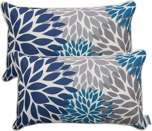 Pack of 2 Patio Lumbar Pillows, 12"x20" Fade Resistant Outdoor Waterproof Lumbar Pillow with Inners, Decorative Garden Lumbar Cushions for Home Patio Terrace Sofa Use
