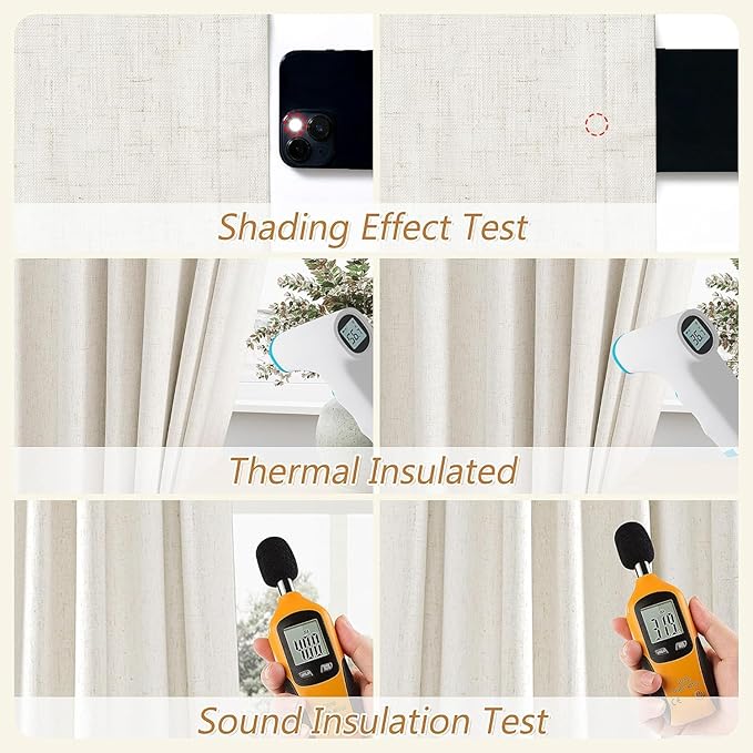 Guken Cream Linen Blackout Curtains 40 Inch Wide by 96 Inch for Living Room Bedroom Back Tab Thermal Insulated 100% Black Out Linen Drapes Room Darkening Window Curtains Ivory Natural