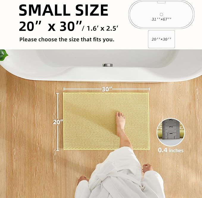 Bathroom Rugs Non Slip Washable, Super Absorbent Thin Bath Mat Small Quick Dry Low Pile Bathroom Rug, Yellow 20"x30"