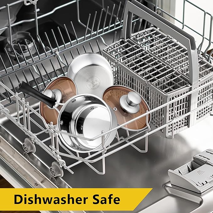 E-far Saucepan with Lid Set, 1 Quart and 2 Quart Stainless Steel Sauce Pan, Multipurpose Small Pot Set for Home Kitchen Restaurant Cooking, Easy Clean & Rust Free, Dishwasher Safe