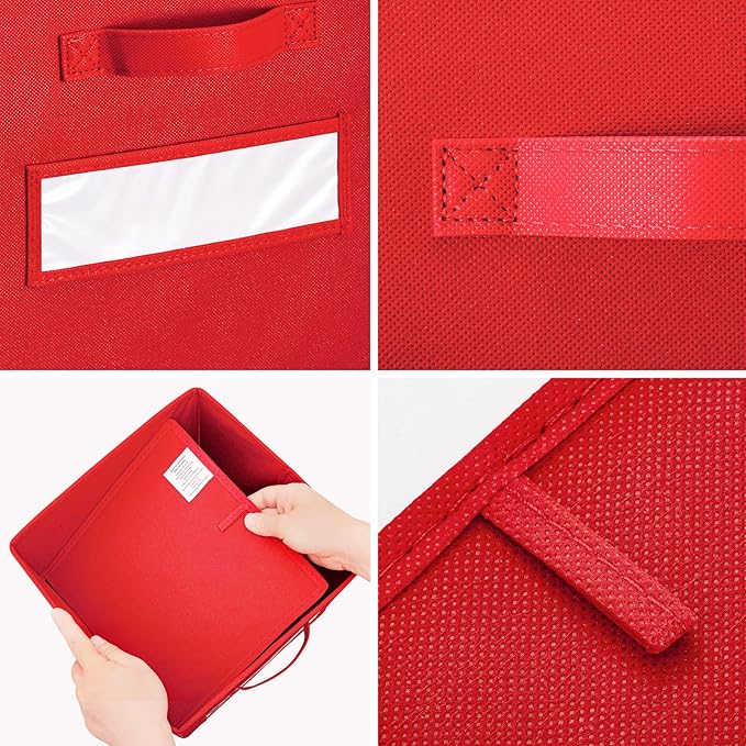 artsdi 11 Inch Storage Cube,Storage bin,cube storage (Set of 10) Foldable Fabric Cube Storage Bins with 10 Labels Window Cards & a Pen,Baskets Containers for Shelves,Closet Organizers Box,Red