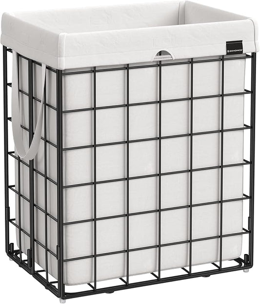 SONGMICS Laundry Hamper, 23.8 Gal. (90L) Laundry Basket, Collapsible Clothes Hamper, Black and White ULCB190W01
