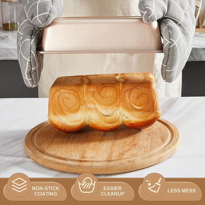 HONGBAKE Bakeware Sets, Baking Pans Set, Nonstick Oven Pan for Kitchen with Wider Grips, 10-Piece Including Rack, Cookie Sheet, Cake Pans, Loaf Pan, Muffin Pan, Pizza Pan - Champagne Gold