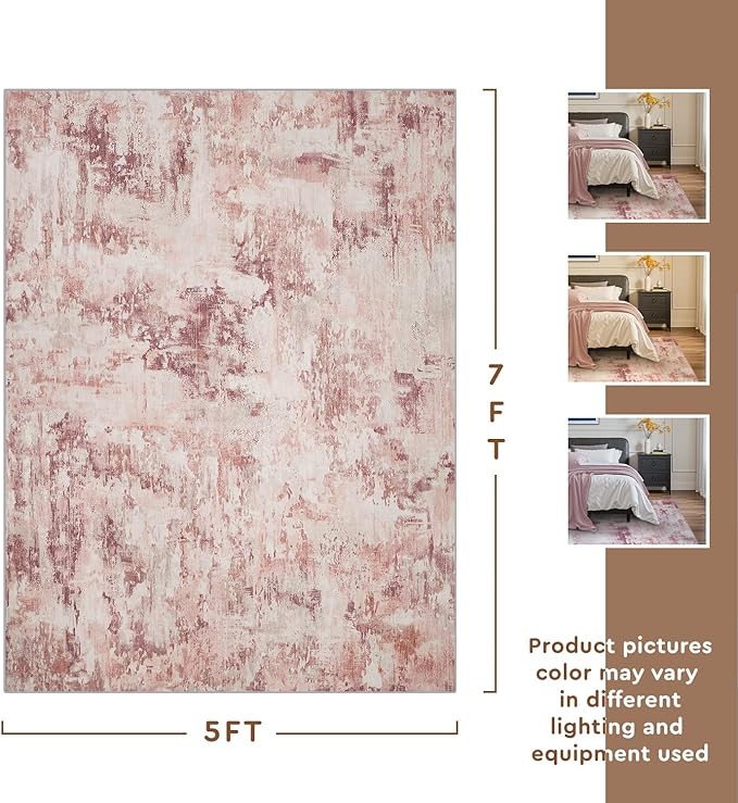 tchido Area Rug 5x7 Rugs for Living Room-Abstract Soft Non Slip Pink Nursery Rug for Girls-Machine Washable Rug for Bedroom Dining Room Home Office