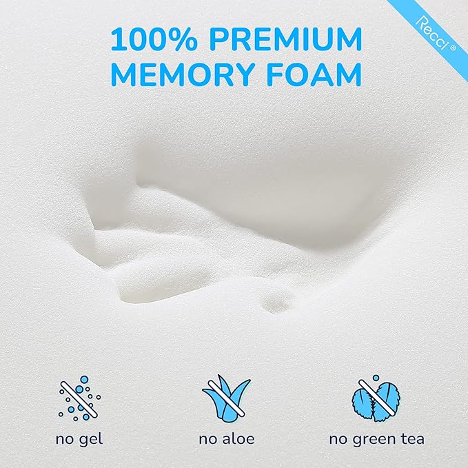 RECCI 3 Inch Queen Memory Foam Mattress Topper, Pressure-Relieving Mattress Topper for Back Pain, Non-Slip Design with Removable & Washable Cover, CertiPUR-US Certified, Queen Size