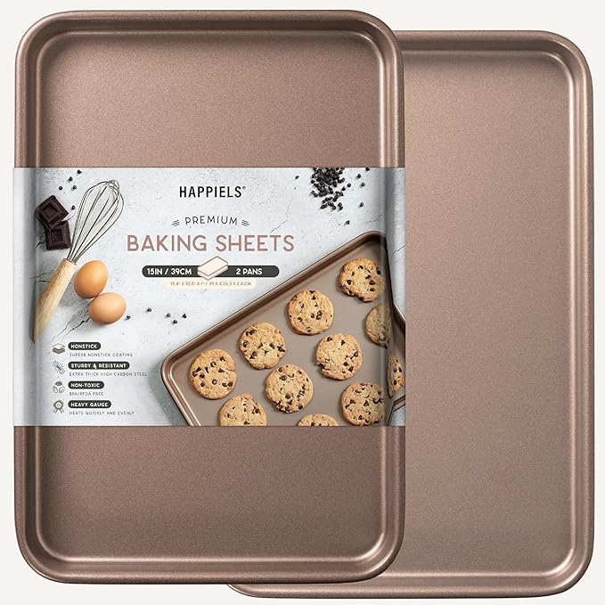 Nonstick 15x10 inch Baking Sheet Set of 2 | PFOA & BPA Free Non Toxic Carbon Steel 10x15 inches Cookie Sheets | Best Non stick Oven Cooking Pans & Jelly Roll Pan | Best Nontoxic Baking Trays