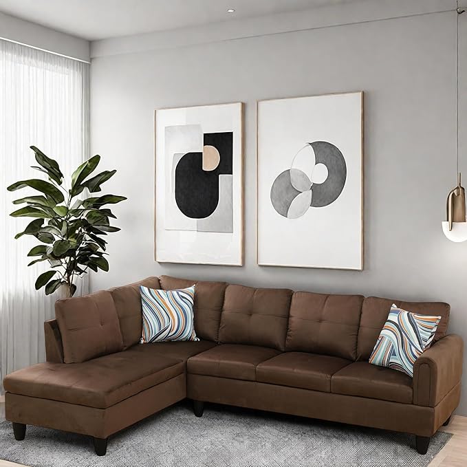 L Shaped Couch, Modular Sectional Sofa with Chaise, Modern Modular Sofas Furniture Sofa Couches for Living Room/Apartment/Office/Bedroom, Chocolate