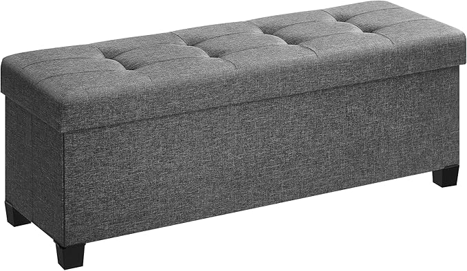 SONGMICS Storage Ottoman Bench, Foldable Foot Rest with Legs, 15 x 43 x 15.7 Inches, End of Bed Bench, Storage Chest, Load up to 660 lb, for Living Room, Bedroom, Entryway, Slate Gray ULSF018G01