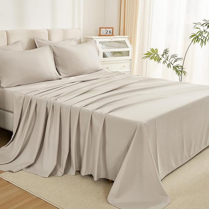 Litanika Comforter King Size Set Tannish Grey - 7 Pieces Bed in a Bag King Bedding Comforter Sets, Plain Lightweight Bed Set with Comforter, Sheets, Pillowcases & Shams
