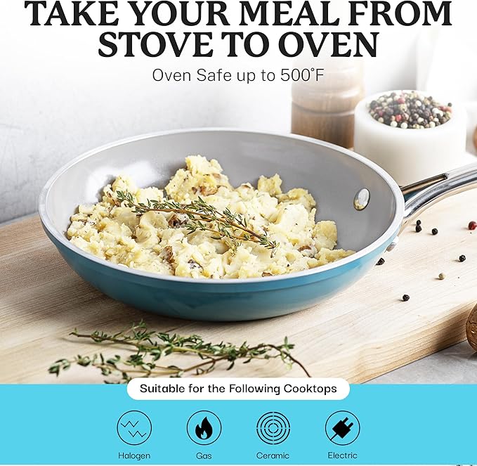 Gotham Steel 20 Piece Pots and Pans Set Nonstick Cookware Set, Pot and Pan Set, Kitchen Cookware Sets, Ceramic Cookware Set, Ceramic Pots and Pans Set, Pot Set, Dishwasher Safe, Aqua Blue