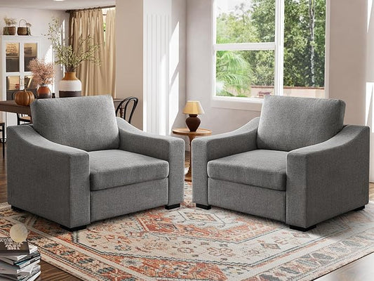 ELUCHANG 47" W Oversized Accent Chair Set of 2, Linen Fabric Modern Chair, Washable Covers, Comfy Upholstered Large Reading Armchair for Living Room, Bedroom, Office, Dark Grey