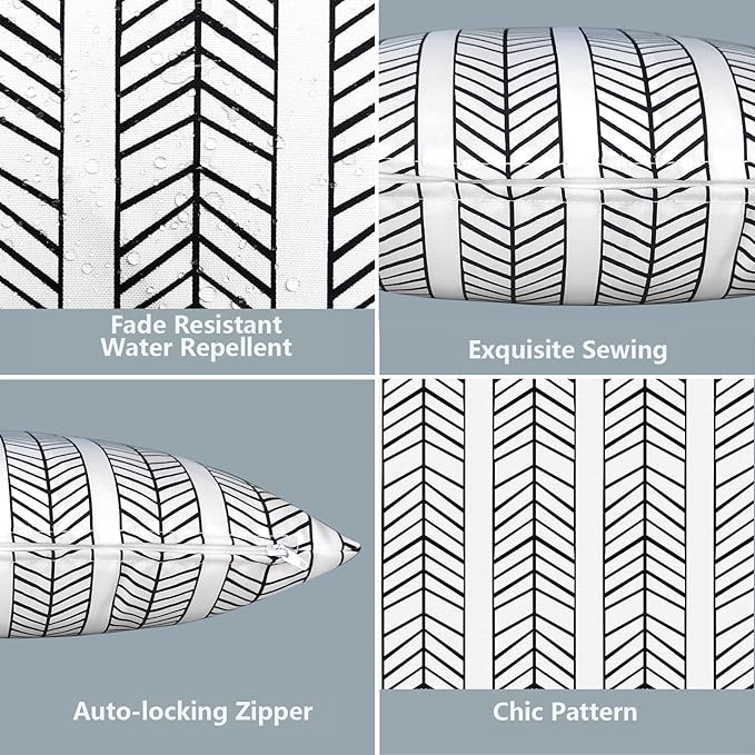 LVTXIII Outdoor Throw Pillow Covers 16 x 16 Inch, Covers ONLY Modern Cute Pattern Decorative Square Toss Pillow Case Pack of 2 for Home Patio Garden Sofa Bed Furniture, Herringbone White